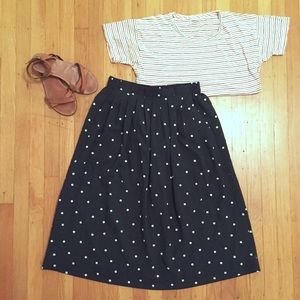 J. Crew Pleated Midi Skirt in Navy Polka Dot